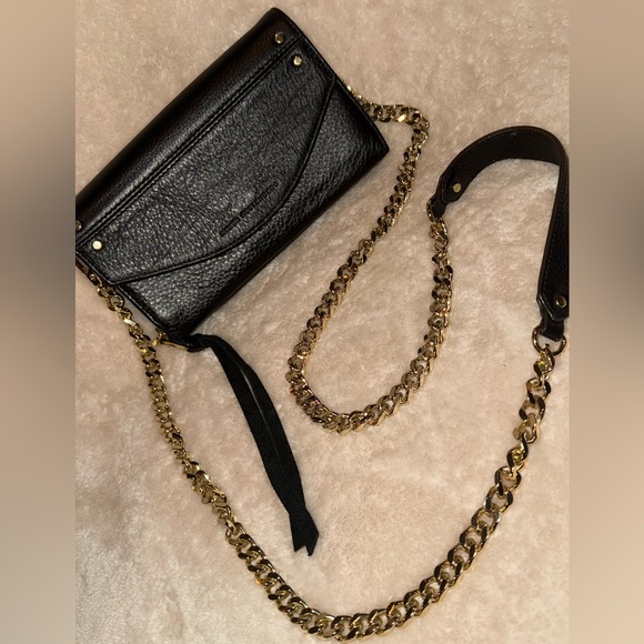 🖤 Aimee Kestenberg Delancey Leather Gold Chain Wallet Crossbody Bag in Black EUC - Picture 2 of 16